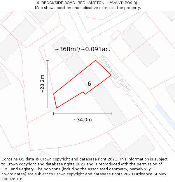 6, BROOKSIDE ROAD, BEDHAMPTON, HAVANT, PO9 3JL: Plot and title map