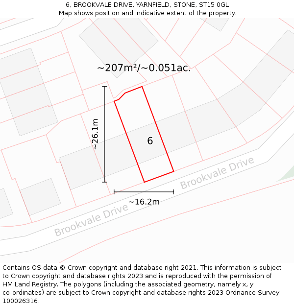 6, BROOKVALE DRIVE, YARNFIELD, STONE, ST15 0GL: Plot and title map