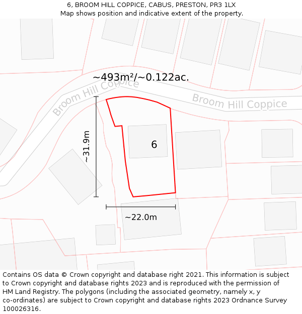 6, BROOM HILL COPPICE, CABUS, PRESTON, PR3 1LX: Plot and title map