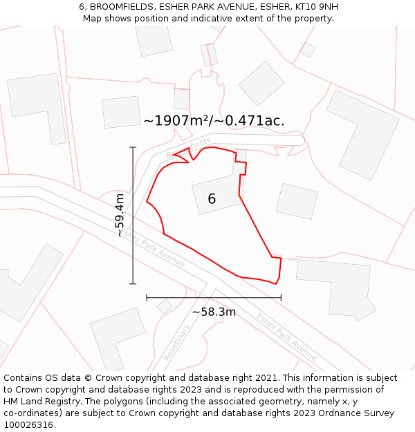 6, BROOMFIELDS, ESHER PARK AVENUE, ESHER, KT10 9NH: Plot and title map