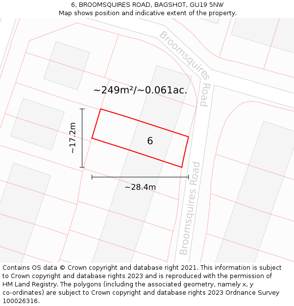 6, BROOMSQUIRES ROAD, BAGSHOT, GU19 5NW: Plot and title map