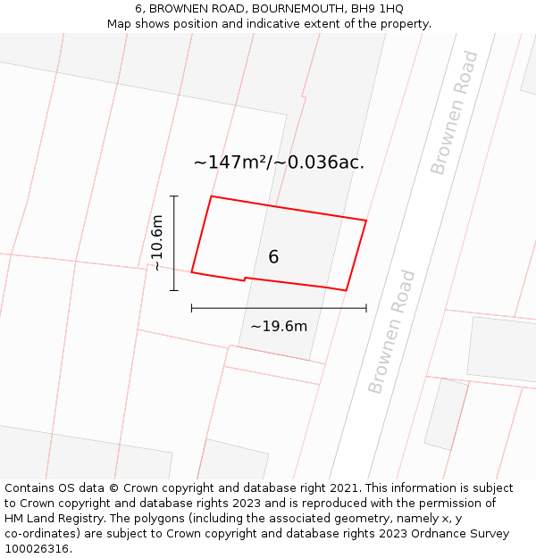 6, BROWNEN ROAD, BOURNEMOUTH, BH9 1HQ: Plot and title map