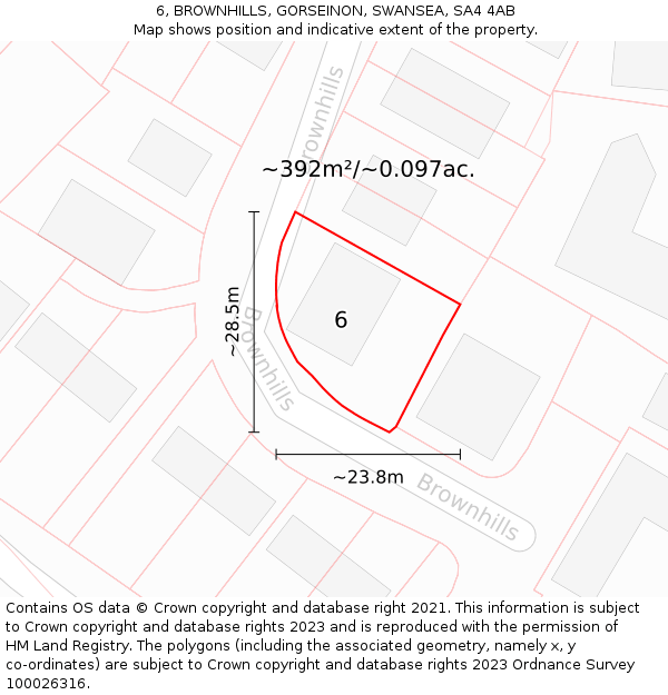 6, BROWNHILLS, GORSEINON, SWANSEA, SA4 4AB: Plot and title map