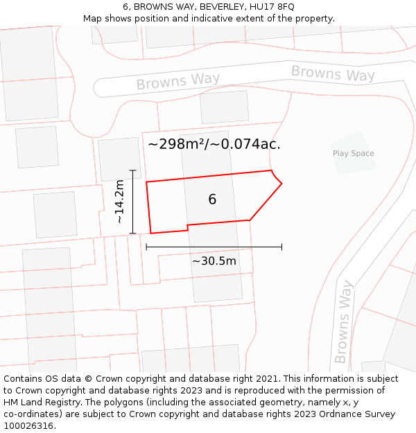 6, BROWNS WAY, BEVERLEY, HU17 8FQ: Plot and title map