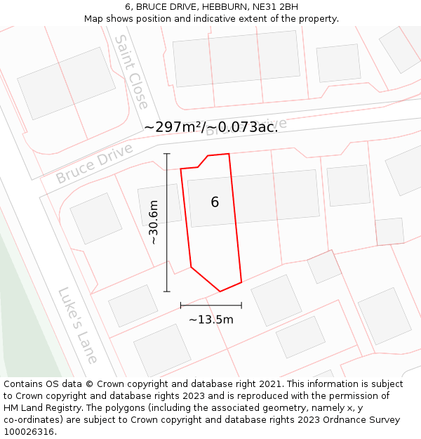 6, BRUCE DRIVE, HEBBURN, NE31 2BH: Plot and title map