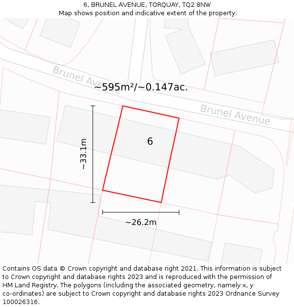 6, BRUNEL AVENUE, TORQUAY, TQ2 8NW: Plot and title map