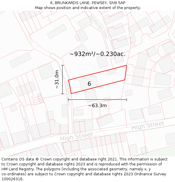 6, BRUNKARDS LANE, PEWSEY, SN9 5AP: Plot and title map