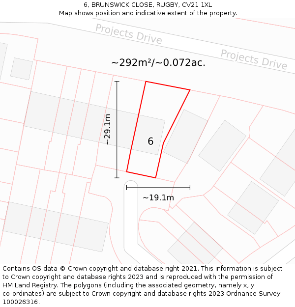 6, BRUNSWICK CLOSE, RUGBY, CV21 1XL: Plot and title map
