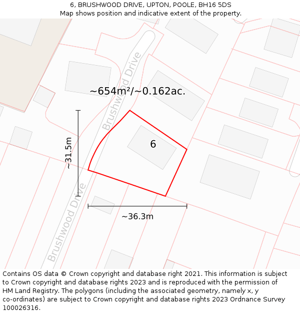 6, BRUSHWOOD DRIVE, UPTON, POOLE, BH16 5DS: Plot and title map