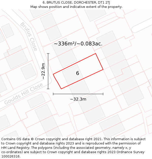 6, BRUTUS CLOSE, DORCHESTER, DT1 2TJ: Plot and title map