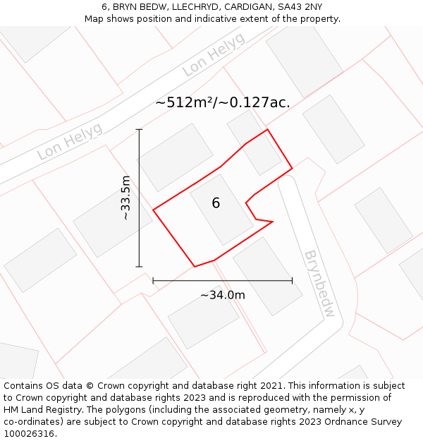 6, BRYN BEDW, LLECHRYD, CARDIGAN, SA43 2NY: Plot and title map