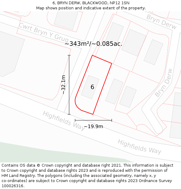 6, BRYN DERW, BLACKWOOD, NP12 1SN: Plot and title map