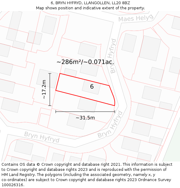 6, BRYN HYFRYD, LLANGOLLEN, LL20 8BZ: Plot and title map