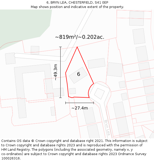 6, BRYN LEA, CHESTERFIELD, S41 0EP: Plot and title map