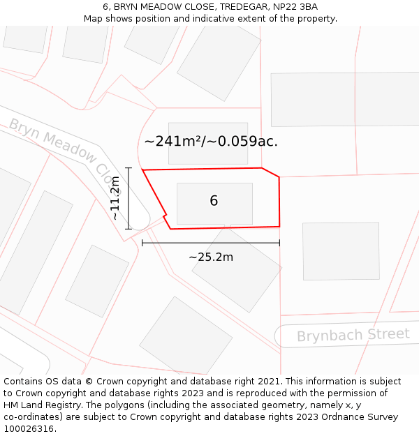 6, BRYN MEADOW CLOSE, TREDEGAR, NP22 3BA: Plot and title map