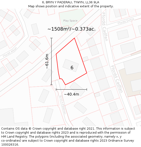 6, BRYN Y PADERAU, TYWYN, LL36 9LA: Plot and title map