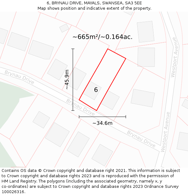 6, BRYNAU DRIVE, MAYALS, SWANSEA, SA3 5EE: Plot and title map