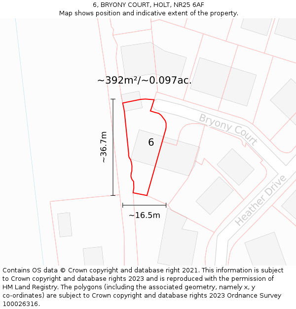 6, BRYONY COURT, HOLT, NR25 6AF: Plot and title map