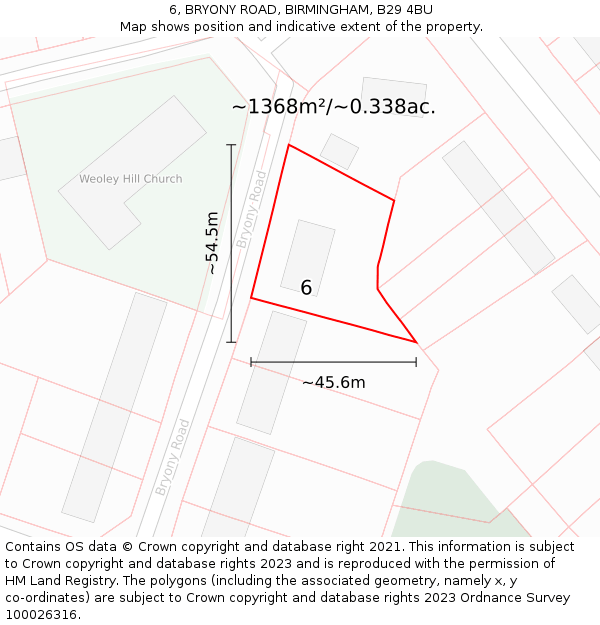 6, BRYONY ROAD, BIRMINGHAM, B29 4BU: Plot and title map