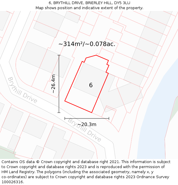 6, BRYTHILL DRIVE, BRIERLEY HILL, DY5 3LU: Plot and title map