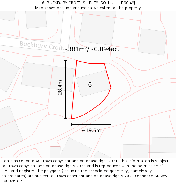 6, BUCKBURY CROFT, SHIRLEY, SOLIHULL, B90 4YJ: Plot and title map