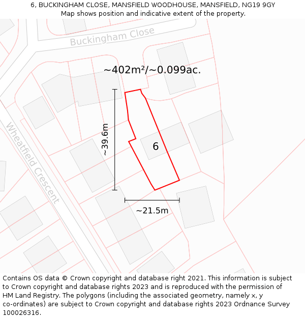 6, BUCKINGHAM CLOSE, MANSFIELD WOODHOUSE, MANSFIELD, NG19 9GY: Plot and title map