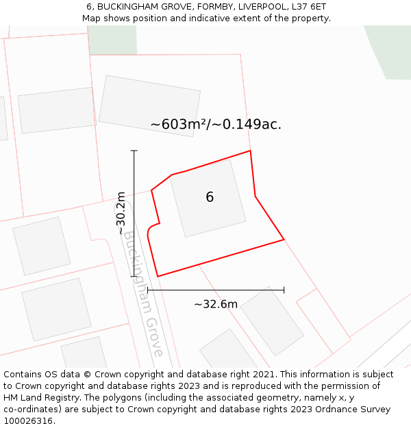 6, BUCKINGHAM GROVE, FORMBY, LIVERPOOL, L37 6ET: Plot and title map