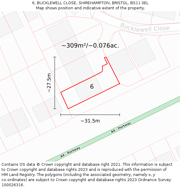 6, BUCKLEWELL CLOSE, SHIREHAMPTON, BRISTOL, BS11 0EL: Plot and title map