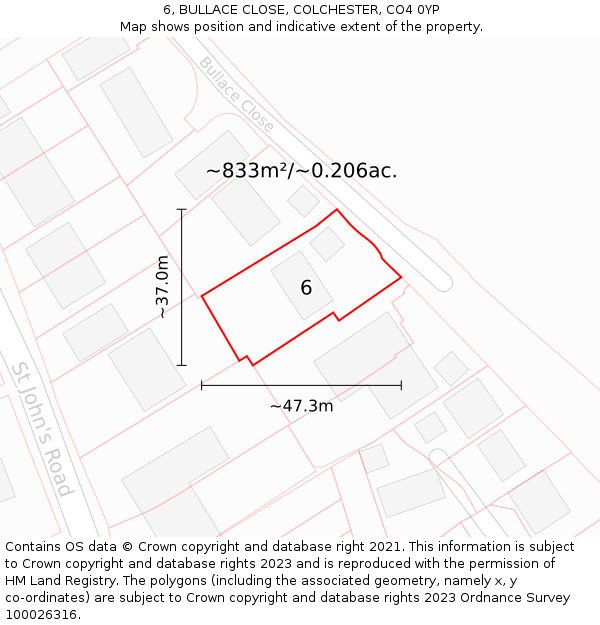 6, BULLACE CLOSE, COLCHESTER, CO4 0YP: Plot and title map