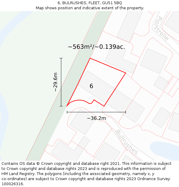 6, BULRUSHES, FLEET, GU51 5BQ: Plot and title map