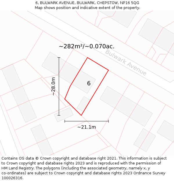 6, BULWARK AVENUE, BULWARK, CHEPSTOW, NP16 5QG: Plot and title map