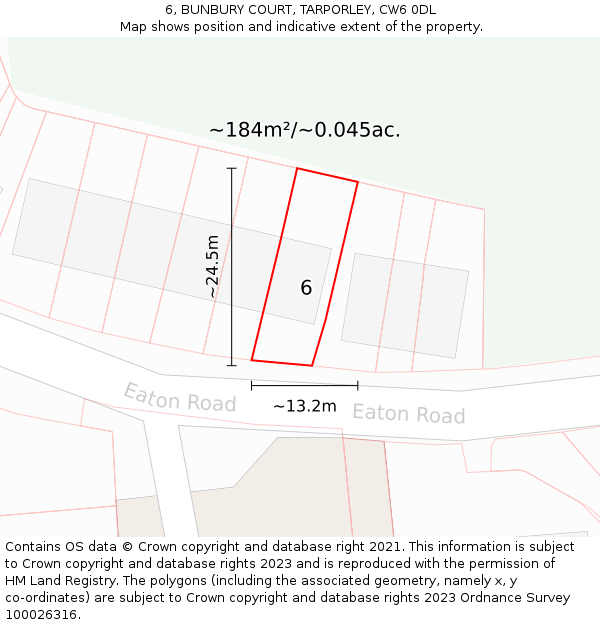 6, BUNBURY COURT, TARPORLEY, CW6 0DL: Plot and title map
