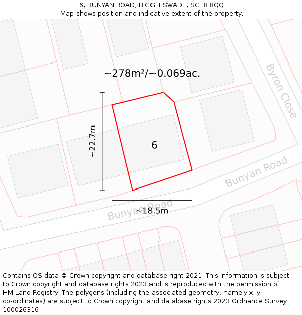 6, BUNYAN ROAD, BIGGLESWADE, SG18 8QQ: Plot and title map