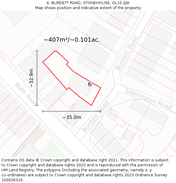 6, BURDETT ROAD, STONEHOUSE, GL10 2JW: Plot and title map