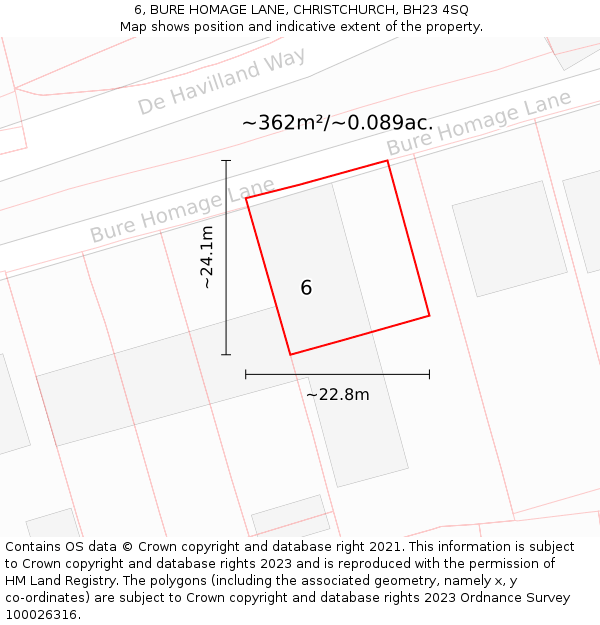 6, BURE HOMAGE LANE, CHRISTCHURCH, BH23 4SQ: Plot and title map