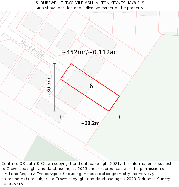 6, BUREWELLE, TWO MILE ASH, MILTON KEYNES, MK8 8LS: Plot and title map