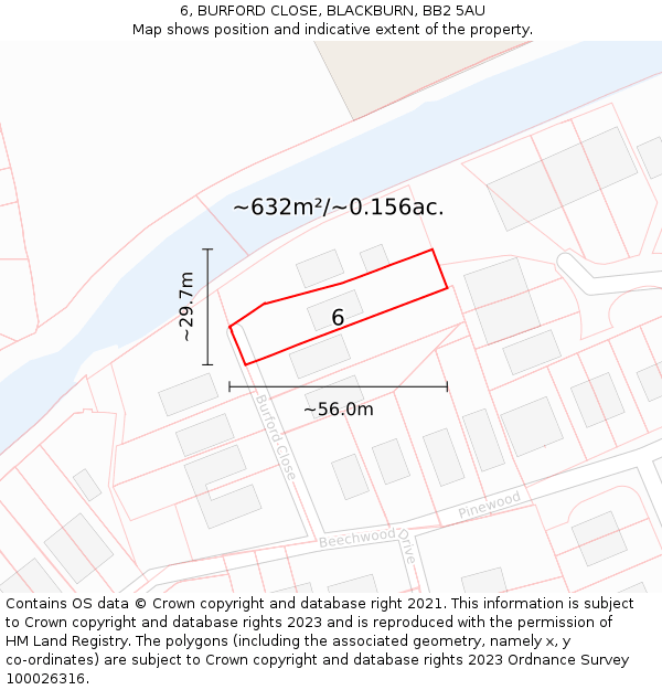 6, BURFORD CLOSE, BLACKBURN, BB2 5AU: Plot and title map