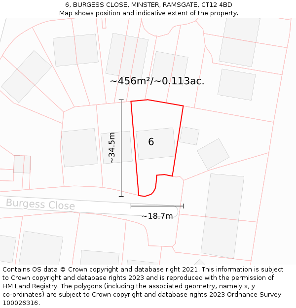 6, BURGESS CLOSE, MINSTER, RAMSGATE, CT12 4BD: Plot and title map