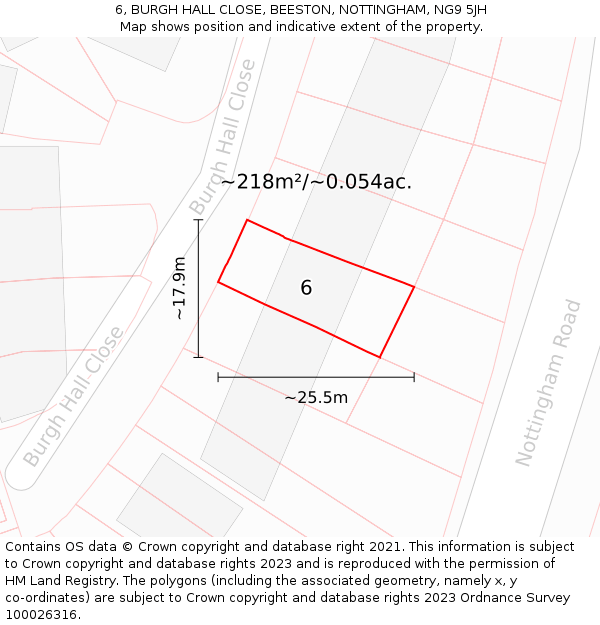 6, BURGH HALL CLOSE, BEESTON, NOTTINGHAM, NG9 5JH: Plot and title map