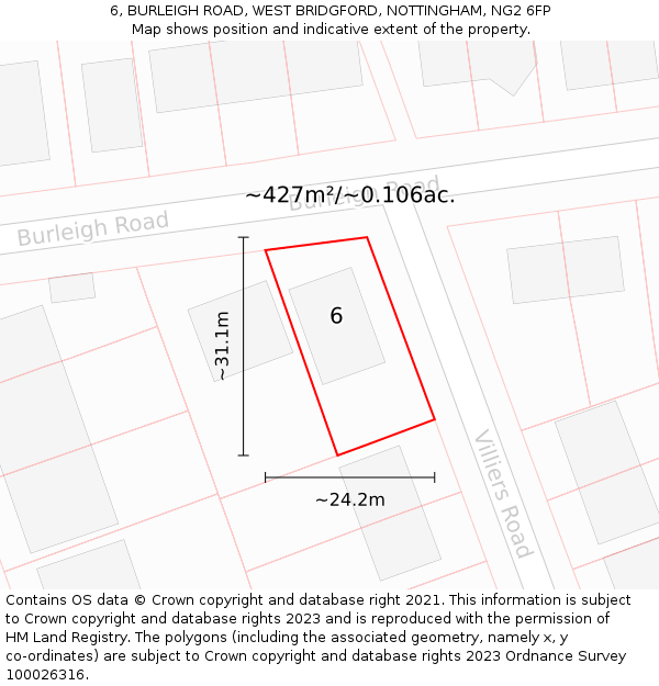 6, BURLEIGH ROAD, WEST BRIDGFORD, NOTTINGHAM, NG2 6FP: Plot and title map