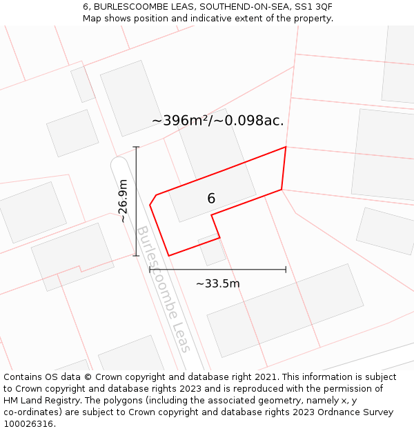 6, BURLESCOOMBE LEAS, SOUTHEND-ON-SEA, SS1 3QF: Plot and title map