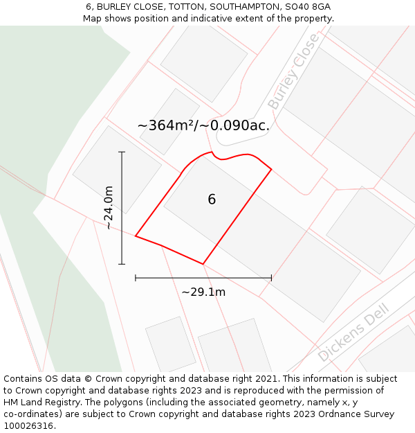 6, BURLEY CLOSE, TOTTON, SOUTHAMPTON, SO40 8GA: Plot and title map