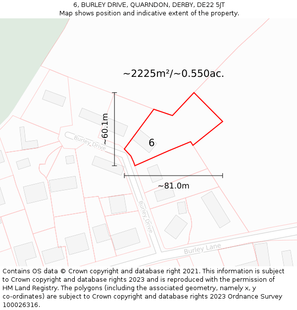 6, BURLEY DRIVE, QUARNDON, DERBY, DE22 5JT: Plot and title map