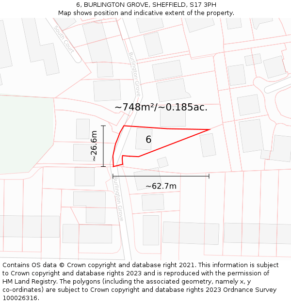 6, BURLINGTON GROVE, SHEFFIELD, S17 3PH: Plot and title map