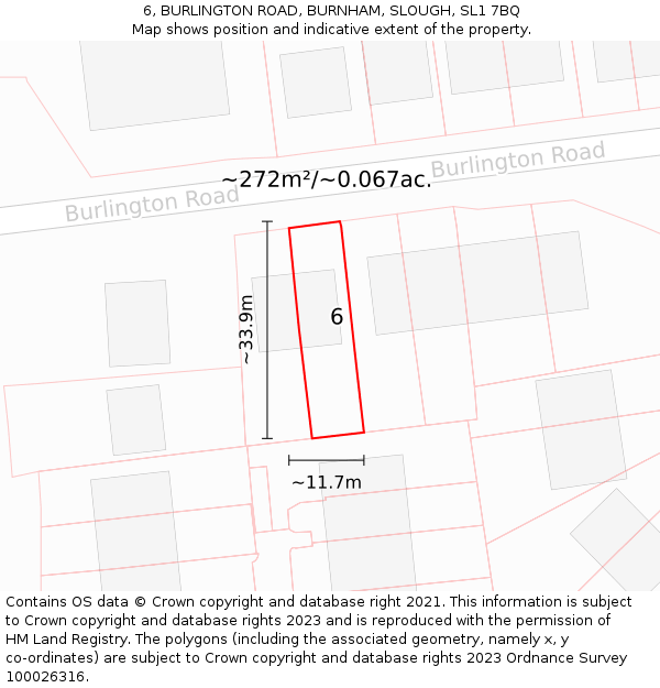 6, BURLINGTON ROAD, BURNHAM, SLOUGH, SL1 7BQ: Plot and title map