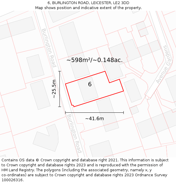 6, BURLINGTON ROAD, LEICESTER, LE2 3DD: Plot and title map