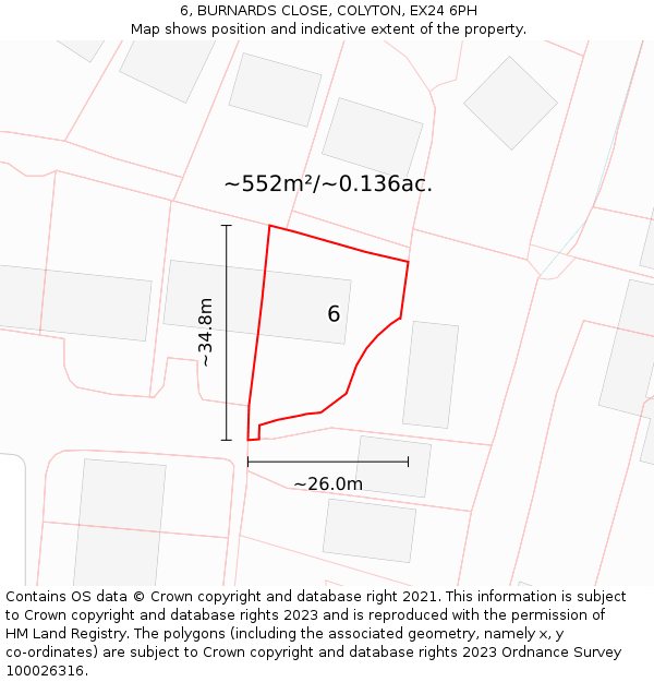 6, BURNARDS CLOSE, COLYTON, EX24 6PH: Plot and title map