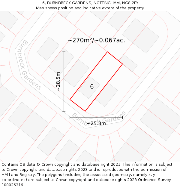 6, BURNBRECK GARDENS, NOTTINGHAM, NG8 2FY: Plot and title map