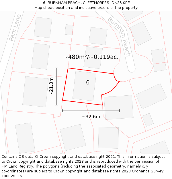 6, BURNHAM REACH, CLEETHORPES, DN35 0PE: Plot and title map