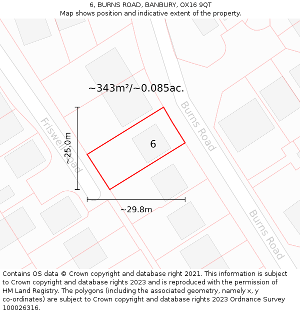 6, BURNS ROAD, BANBURY, OX16 9QT: Plot and title map